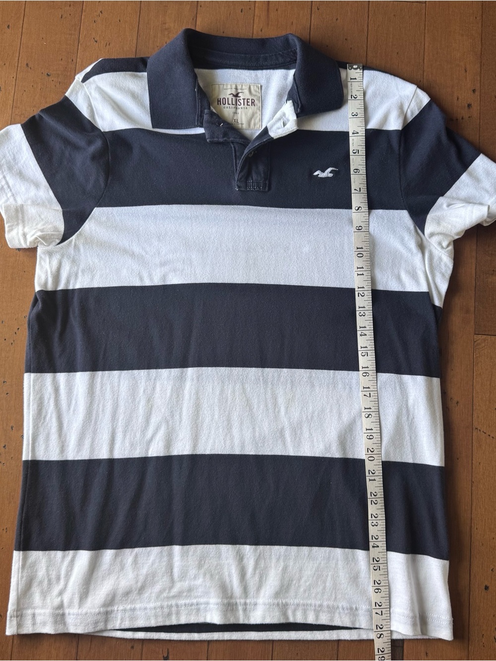 Hollister Men’s Navy Blue & White Horizontal Stripe Polo